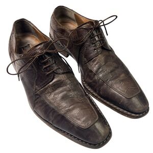 VTG Mezlan Men's Exotic Lizard Split Toe Crocodile Oxford Lace Up 10M Dark Brown
